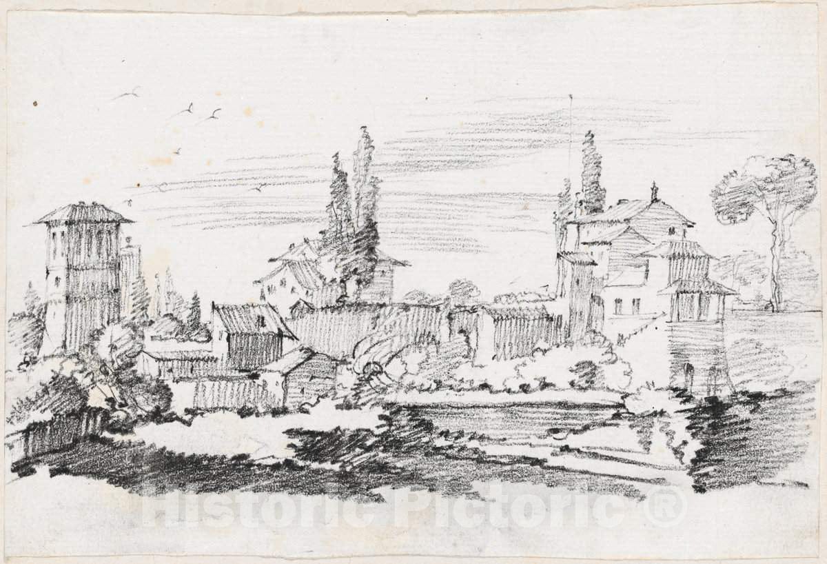 Art Print : Joseph-Marie Vien, Houses in Italy, c.1747 - Vintage Wall Art