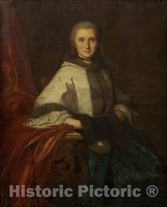 Art Print : Young Woman with a Muff, c. 1750 - Vintage Wall Art