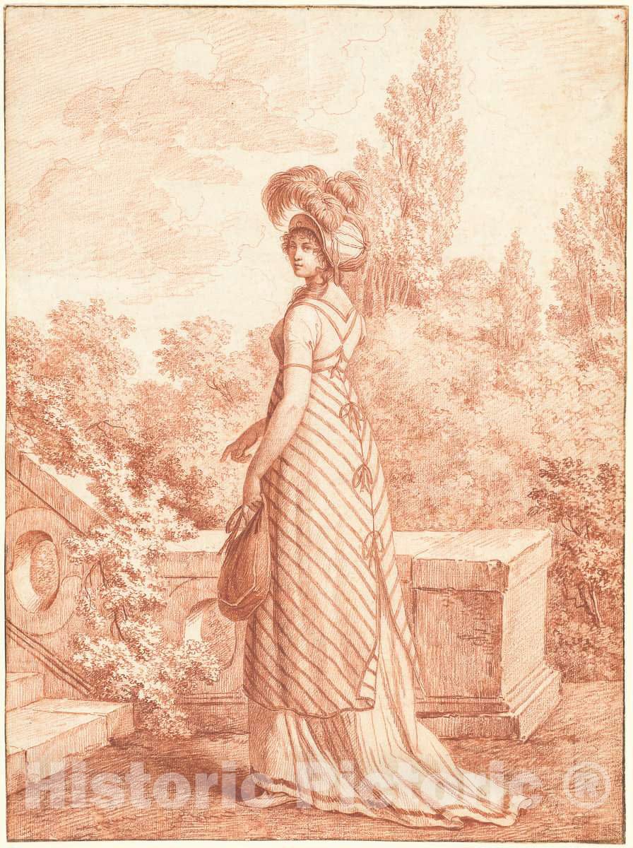 Art Print : Carle Vernet, A Fashionable Woman Standing in a Park, 1798 - Vintage Wall Art