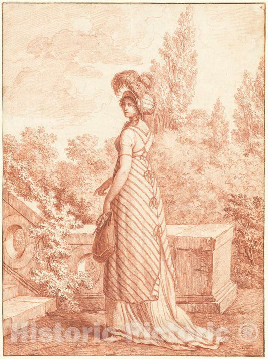 Art Print : Carle Vernet, A Fashionable Woman Standing in a Park, 1798 - Vintage Wall Art