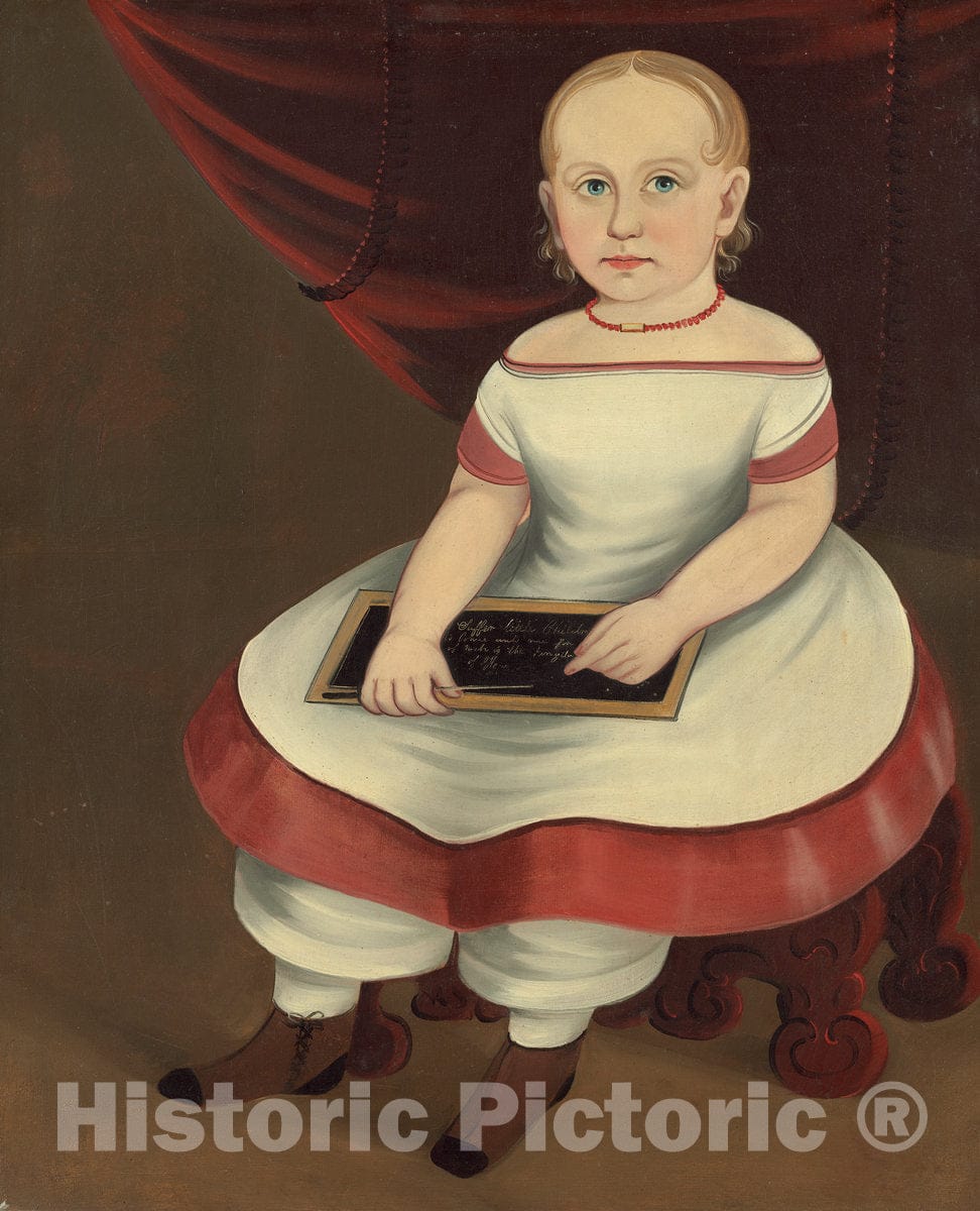 Art Print : Prior-Hamblin School, Little Girl with Slate, c. 1845 - Vintage Wall Art