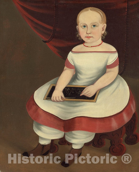 Art Print : Prior-Hamblin School, Little Girl with Slate, c. 1845 - Vintage Wall Art