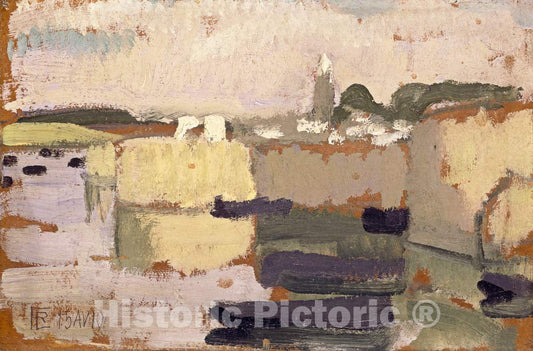 Art Print : Roger de La Fresnaye, Village at The Water's Edge, 1910 - Vintage Wall Art