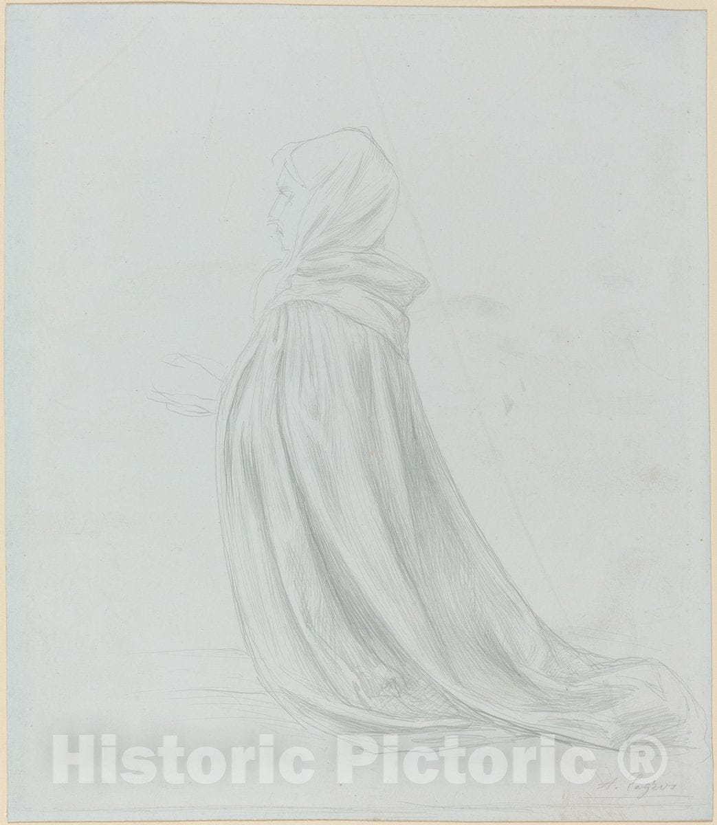 Art Print : Alphonse Legros, Woman in a Cloak - Vintage Wall Art