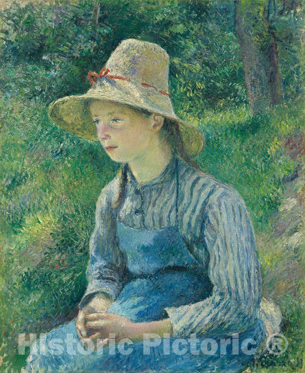 Art Print : Camille Pissarro, Peasant Girl with a Straw Hat, 1881 - Vintage Wall Art