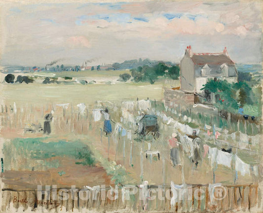 Art Print : Berthe Morisot, Hanging The Laundry Out to Dry, 1875 - Vintage Wall Art