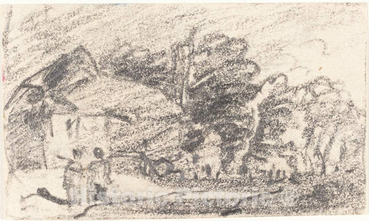 Art Print : John Varley, Two Figures on a Country Road - Vintage Wall Art