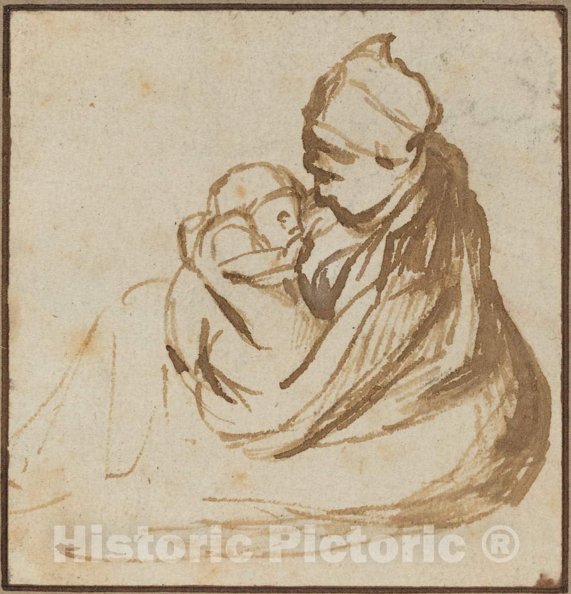 Art Print : Rembrandt, Mother and Child - Vintage Wall Art