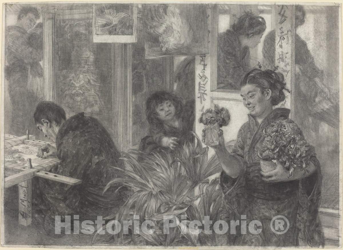 Art Print : Adolph Menzel, Japanese Artist at Work, 1886 - Vintage Wall Art