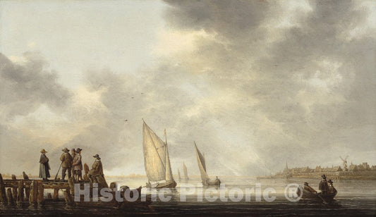 Art Print : Aelbert Cuyp, A Pier in Dordrecht Harbor, 1640s - Vintage Wall Art