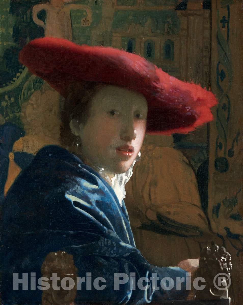 Art Print : Johannes Vermeer, Girl with The Red Hat, c.1666 - Vintage Wall Art