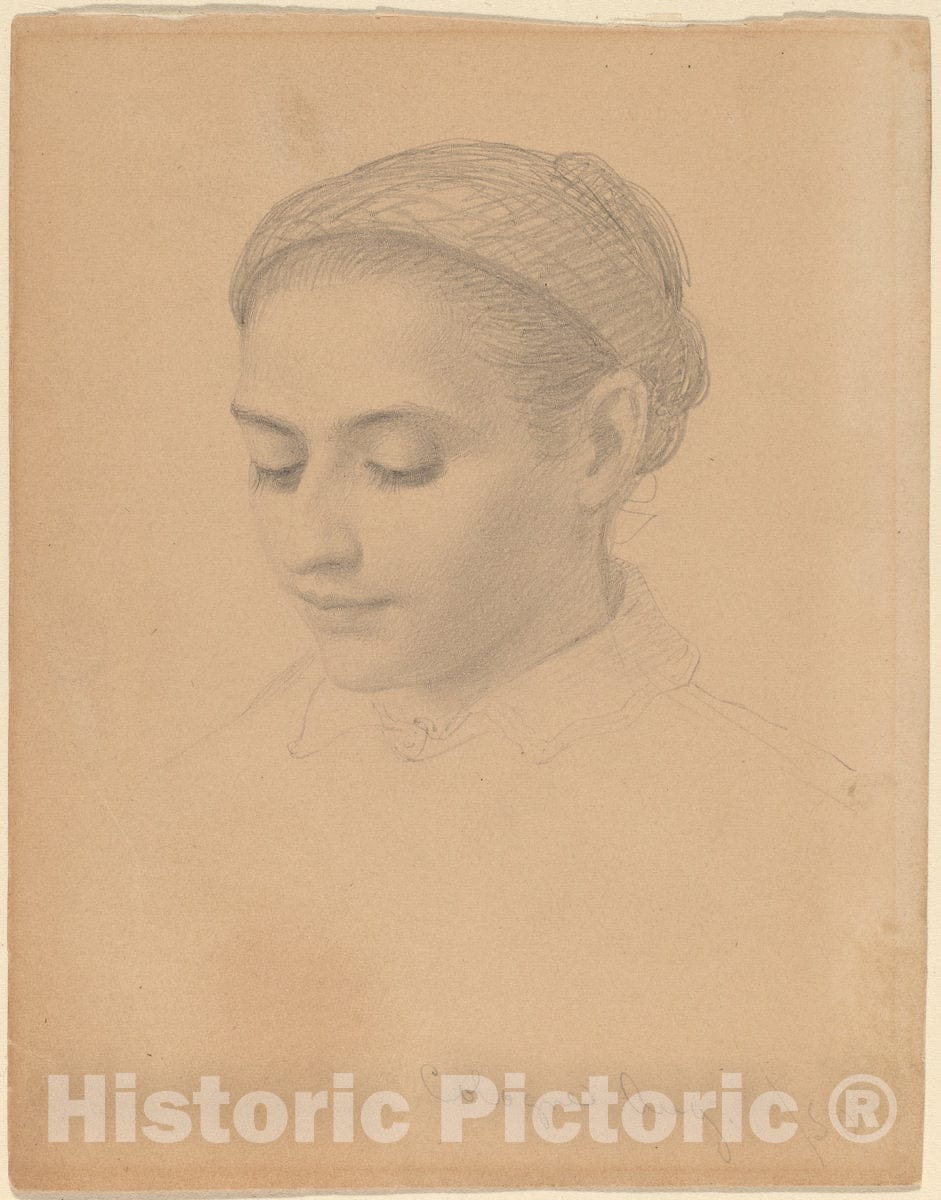 Art Print : Eastman Johnson, Head of a Young Woman, 1850 - Vintage Wall Art