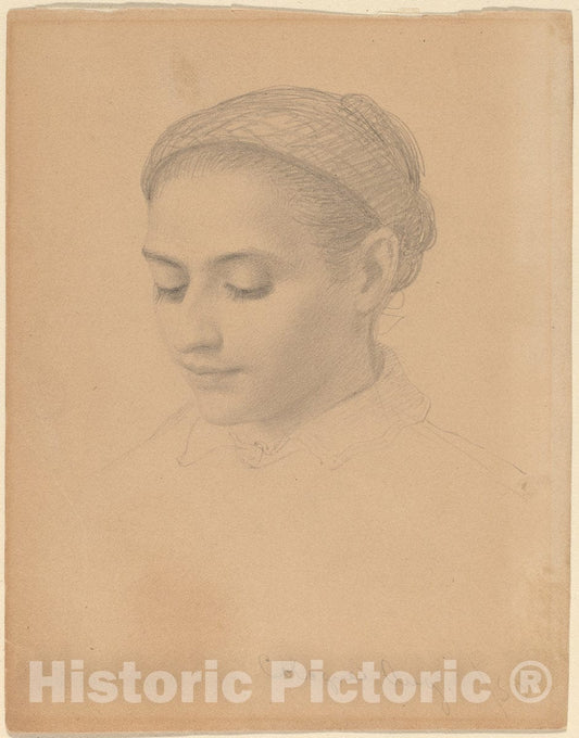 Art Print : Eastman Johnson, Head of a Young Woman, 1850 - Vintage Wall Art