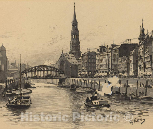 Art Print : Fritz Stoltenberg, Dovenfleet mit Katharinenkirche, 1893 - Vintage Wall Art