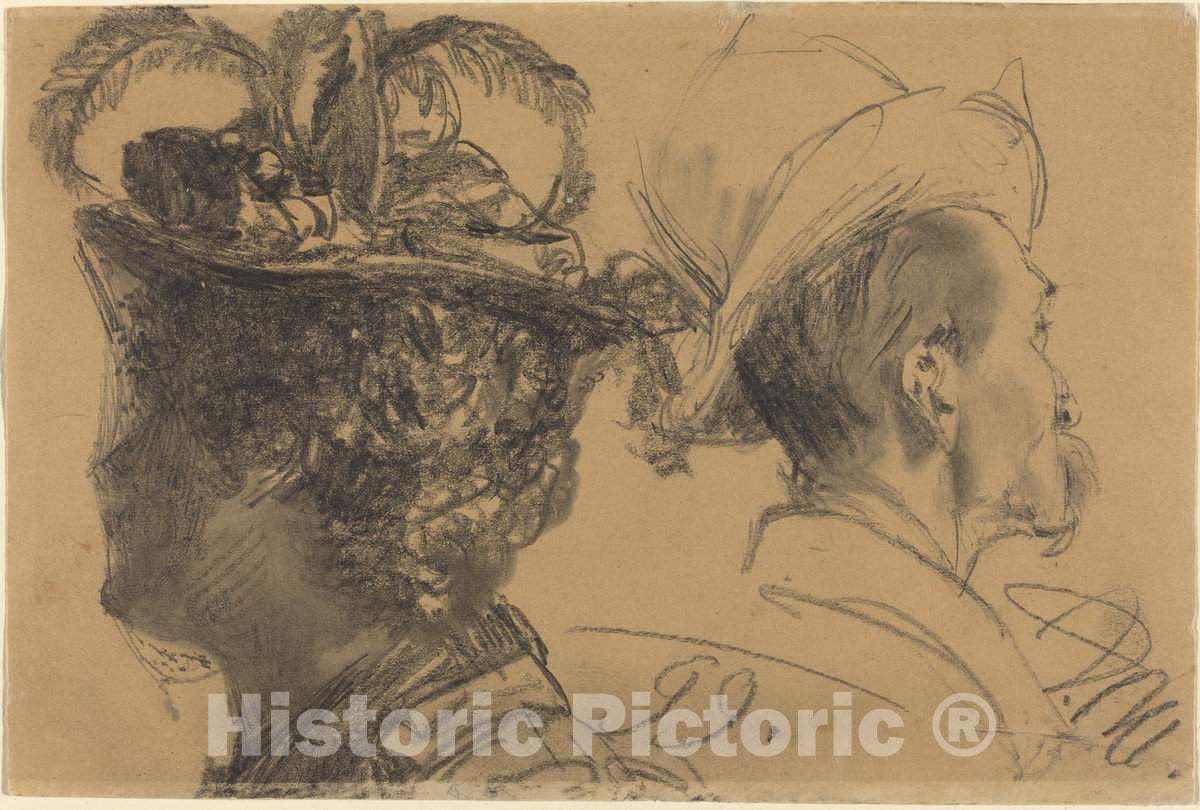 Art Print : Adolph Menzel, Heads of a Man and a Woman, 1899 - Vintage Wall Art