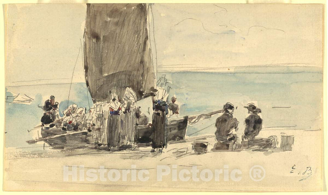 Art Print : EugÃ¨ne Boudin, Loading The Boats, c. 1875 - Vintage Wall Art