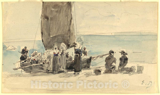 Art Print : EugÃ¨ne Boudin, Loading The Boats, c. 1875 - Vintage Wall Art