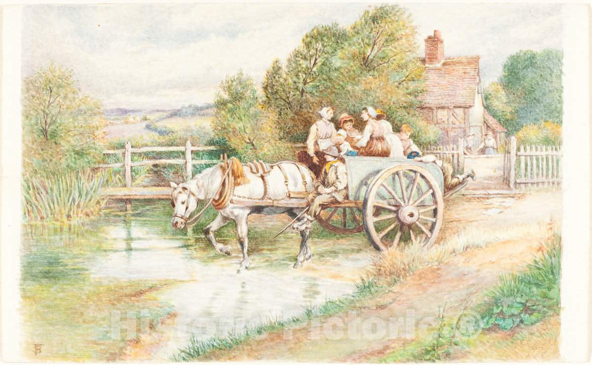 Art Print : Myles Birket Foster, Children in a Cart - Vintage Wall Art