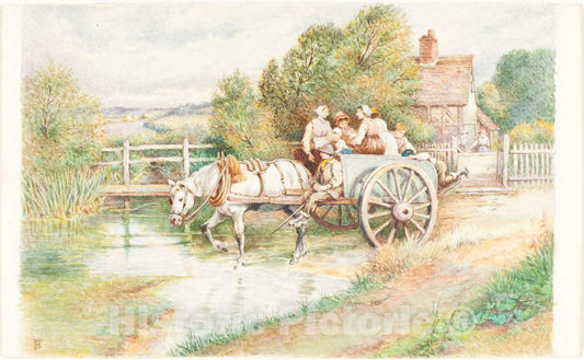 Art Print : Myles Birket Foster, Children in a Cart - Vintage Wall Art