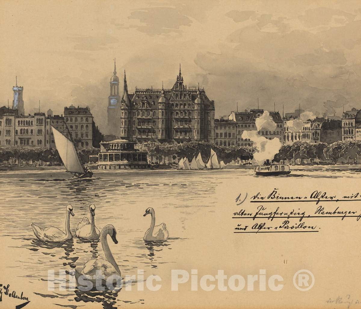 Art Print : Fritz Stoltenberg, Binnenalster mit Jungfernstieg, 1893 - Vintage Wall Art
