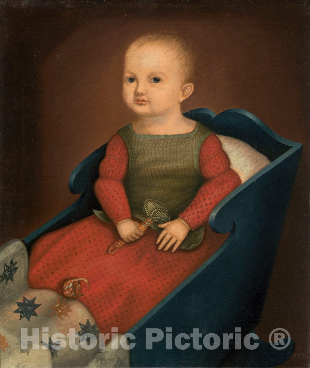 Art Print : Baby in Blue Cradle, c. 1840 - Vintage Wall Art