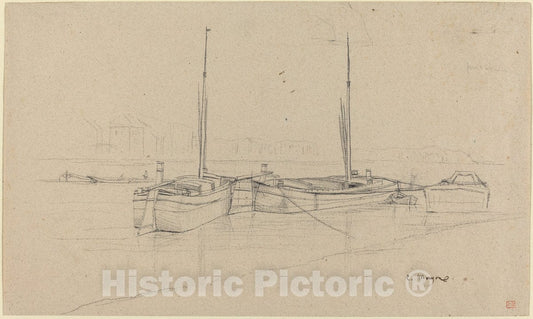 Art Print : Charles Meryon, Boats on River with Masts - Vintage Wall Art