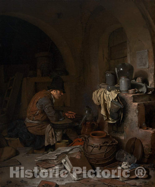 Art Print : Cornelis Bega, The Alchemist, 1663 - Vintage Wall Art
