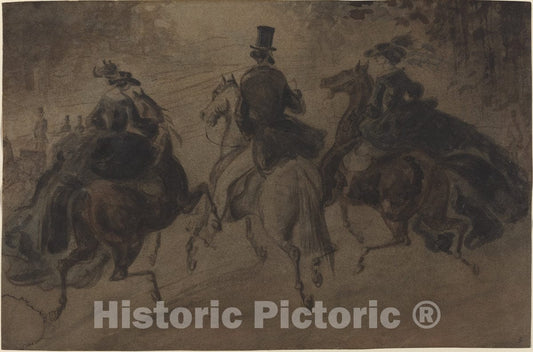 Art Print : Constantin Guys, Cavalier and Two Ladies on Horseback - Vintage Wall Art