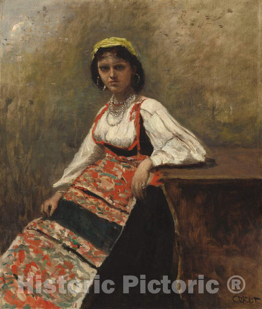 Art Print : Baptiste-Camille Corot, Italian Girl, c. 1872 - Vintage Wall Art