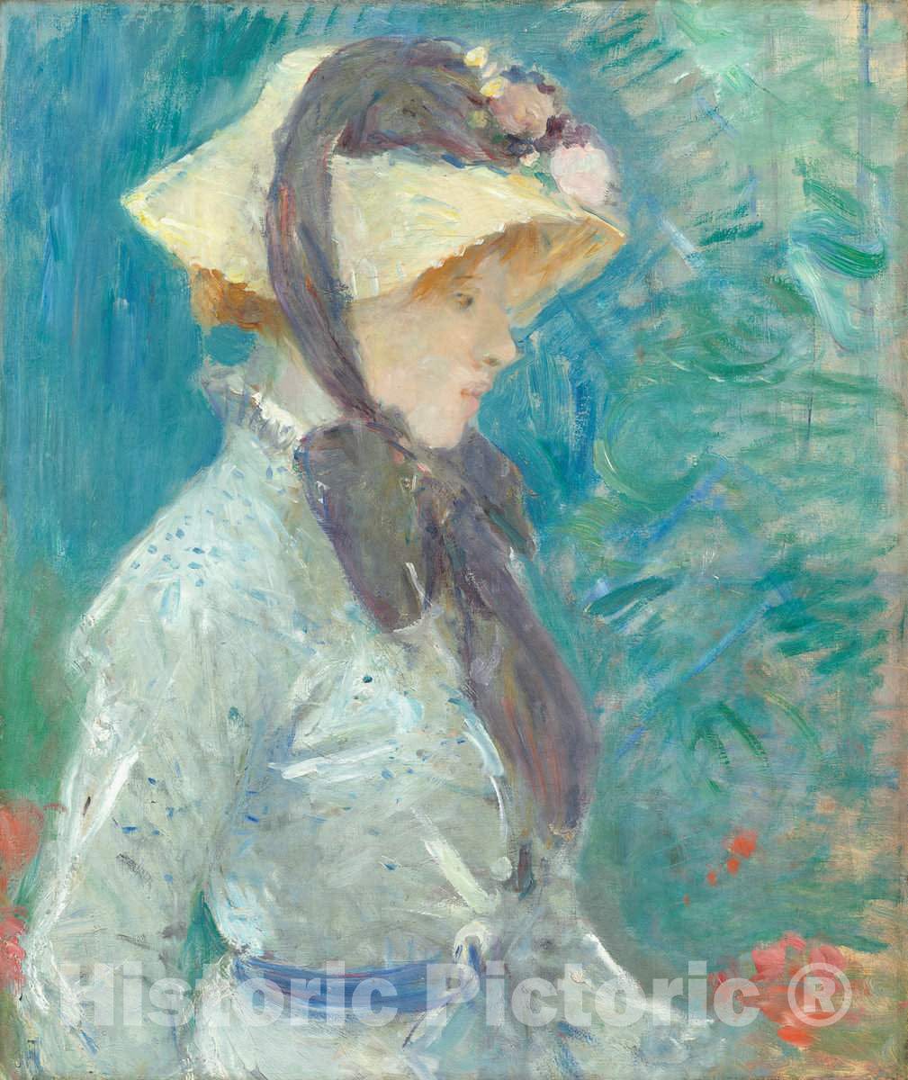 Art Print : Berthe Morisot, Young Woman with a Straw Hat, 1884 - Vintage Wall Art