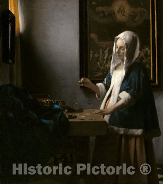 Art Print : Johannes Vermeer, Woman Holding a Balance, c. 1664 - Vintage Wall Art