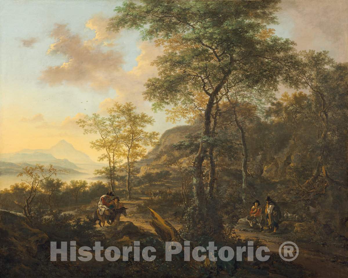 Art Print : Jan Both, an Italianate Evening Landscape, c. 1650 - Vintage Wall Art