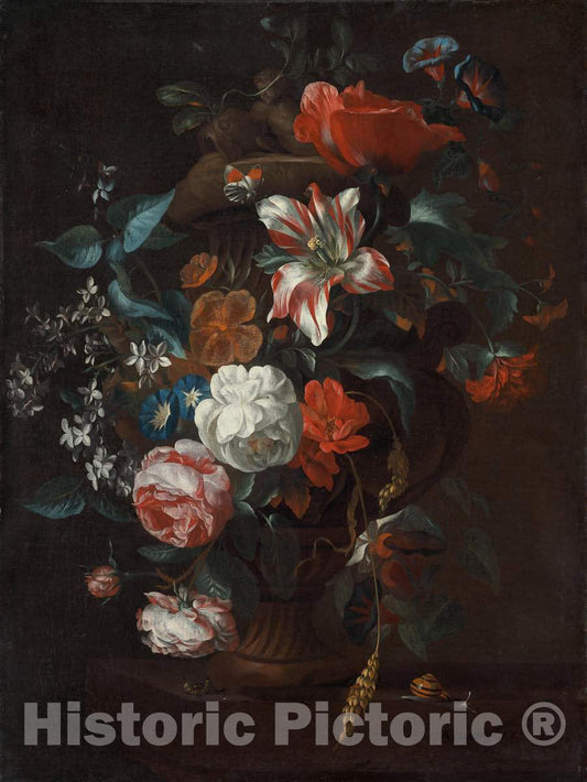 Art Print : Philip Van Kouwenbergh, Flowers in a Vase, c. 1700 - Vintage Wall Art