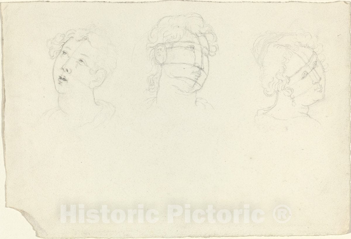 Art Print : John Flaxman, Head of Mary Magdalen and Two Saints (?) - Vintage Wall Art