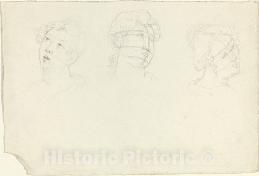 Art Print : John Flaxman, Head of Mary Magdalen and Two Saints (?) - Vintage Wall Art