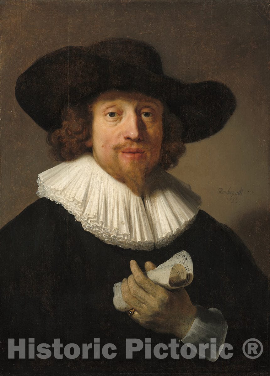 Art Print : Rembrandt, Man with a Sheet of Music, 1633 - Vintage Wall Art