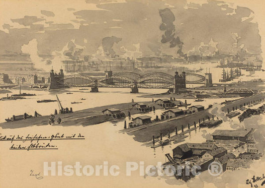 Art Print : Fritz Stoltenberg, Freihafen mit den Elbbrucken, 1893 - Vintage Wall Art