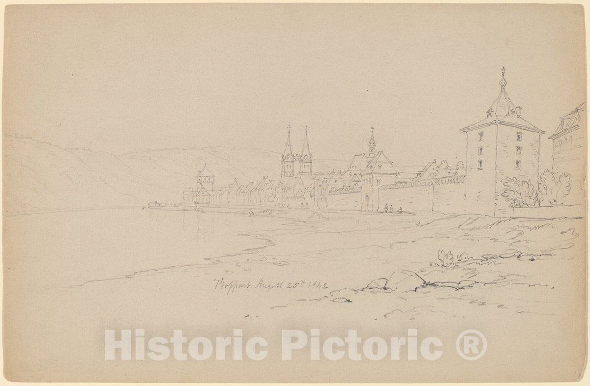 Art Print : John William Casilear, Boppart, 1842 - Vintage Wall Art
