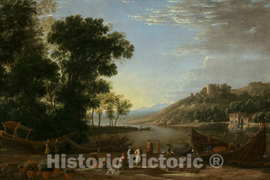 Art Print : Claude Lorrain, Landscape with Merchants, c. 1629 - Vintage Wall Art