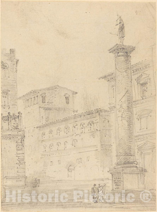 Art Print : Robert Smith, Figures on a Roman Piazza - Vintage Wall Art
