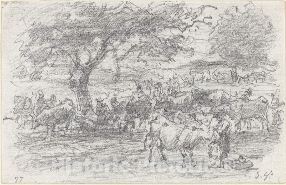 Art Print : EugÃ¨ne Boudin, Herdsmen and Cattle, 1877 - Vintage Wall Art