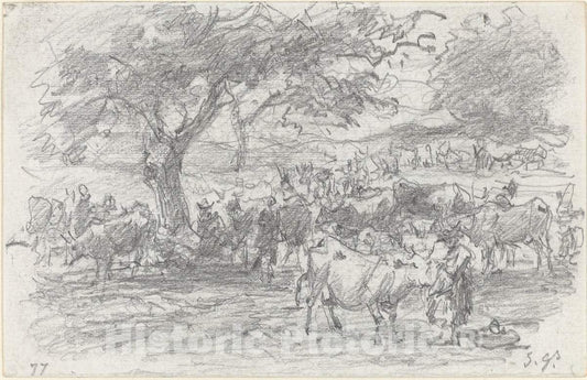 Art Print : EugÃ¨ne Boudin, Herdsmen and Cattle, 1877 - Vintage Wall Art