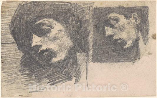 Art Print : John Singer Sargent, Two Heads, 1875-1880 - Vintage Wall Art