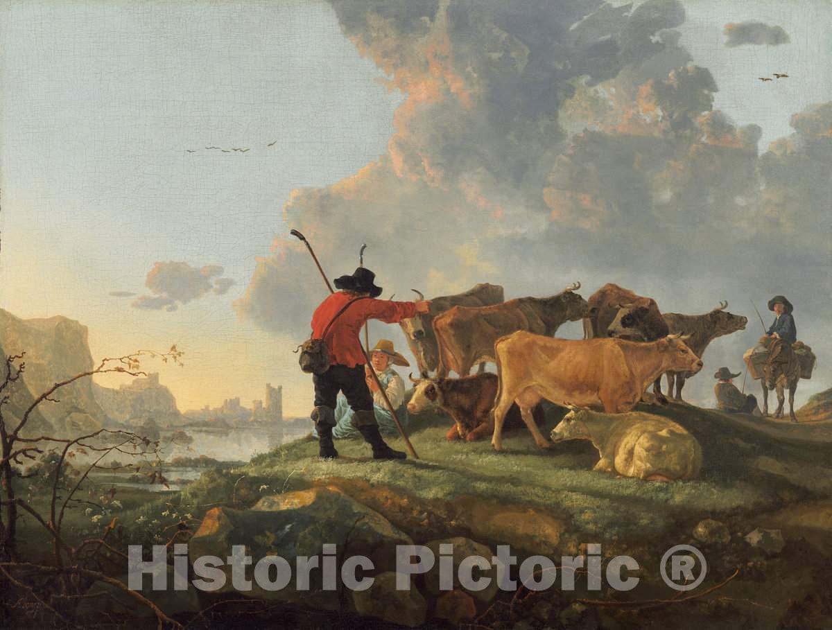 Art Print : Aelbert Cuyp, Herdsmen Tending Cattle, c.1658 - Vintage Wall Art