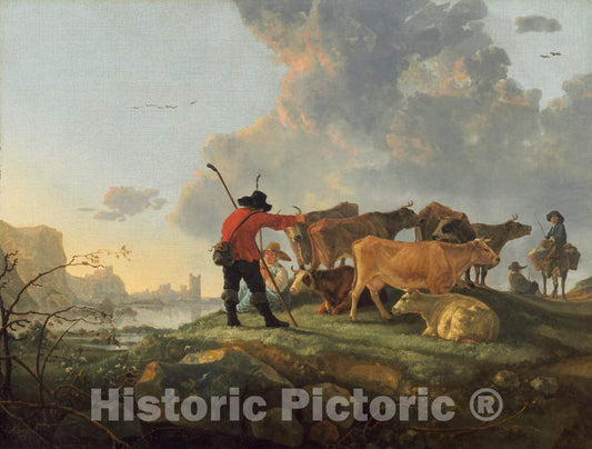 Art Print : Aelbert Cuyp, Herdsmen Tending Cattle, c.1658 - Vintage Wall Art
