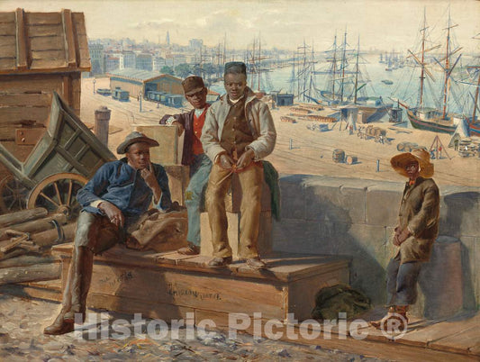 Art Print : David Norslup, Negro Boys on The Quayside, c. 1865 - Vintage Wall Art