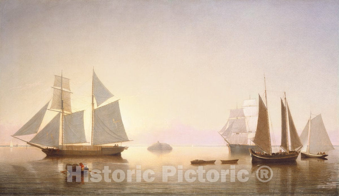 Art Print : Fitz Henry Lane, Becalmed Off Halfway Rock, 1860 - Vintage Wall Art