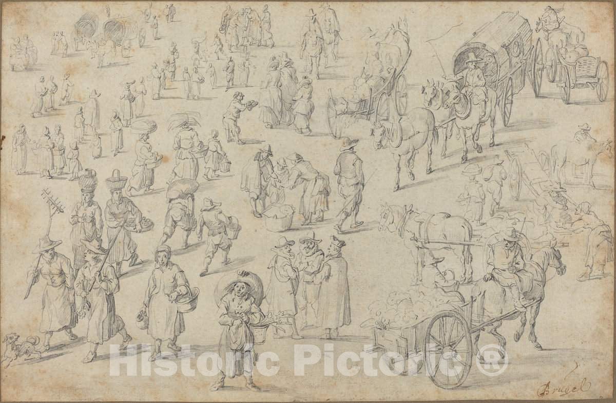 Art Print : David Teniers The Younger, Studies of Market Figures - Vintage Wall Art