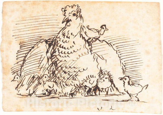 Art Print : John Linnell, Hens and Chicks - Vintage Wall Art