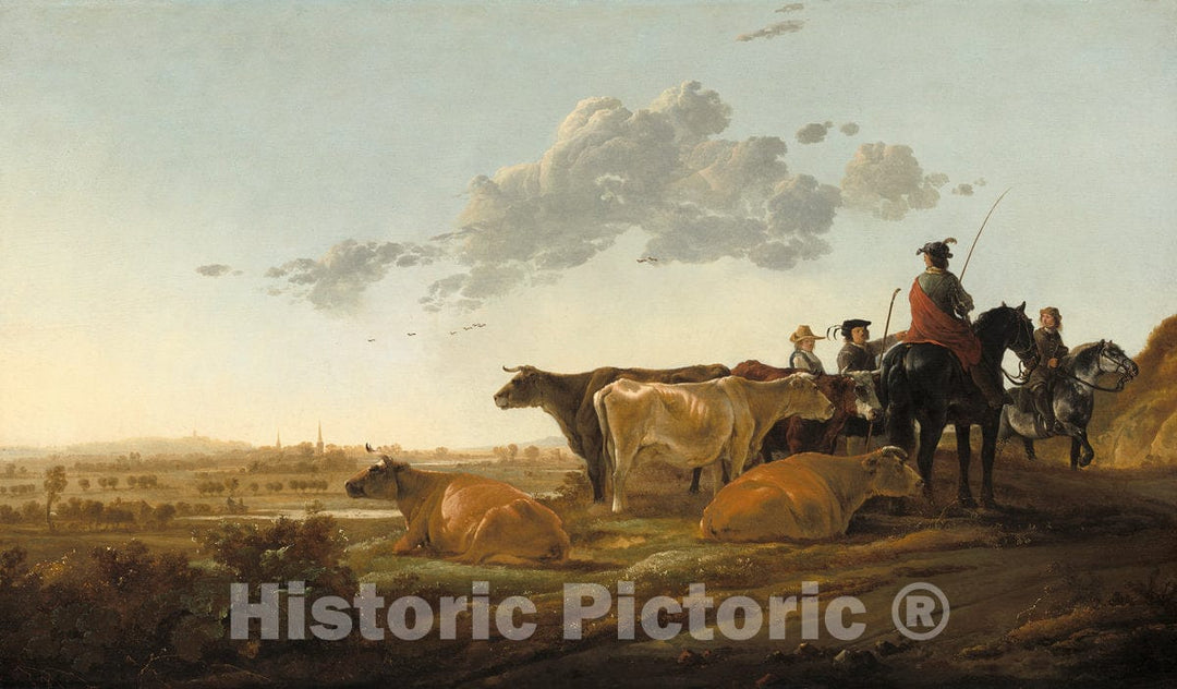 Art Print : Aelbert Cuyp, Landscape with Herdsmen, mid-1650s - Vintage Wall Art